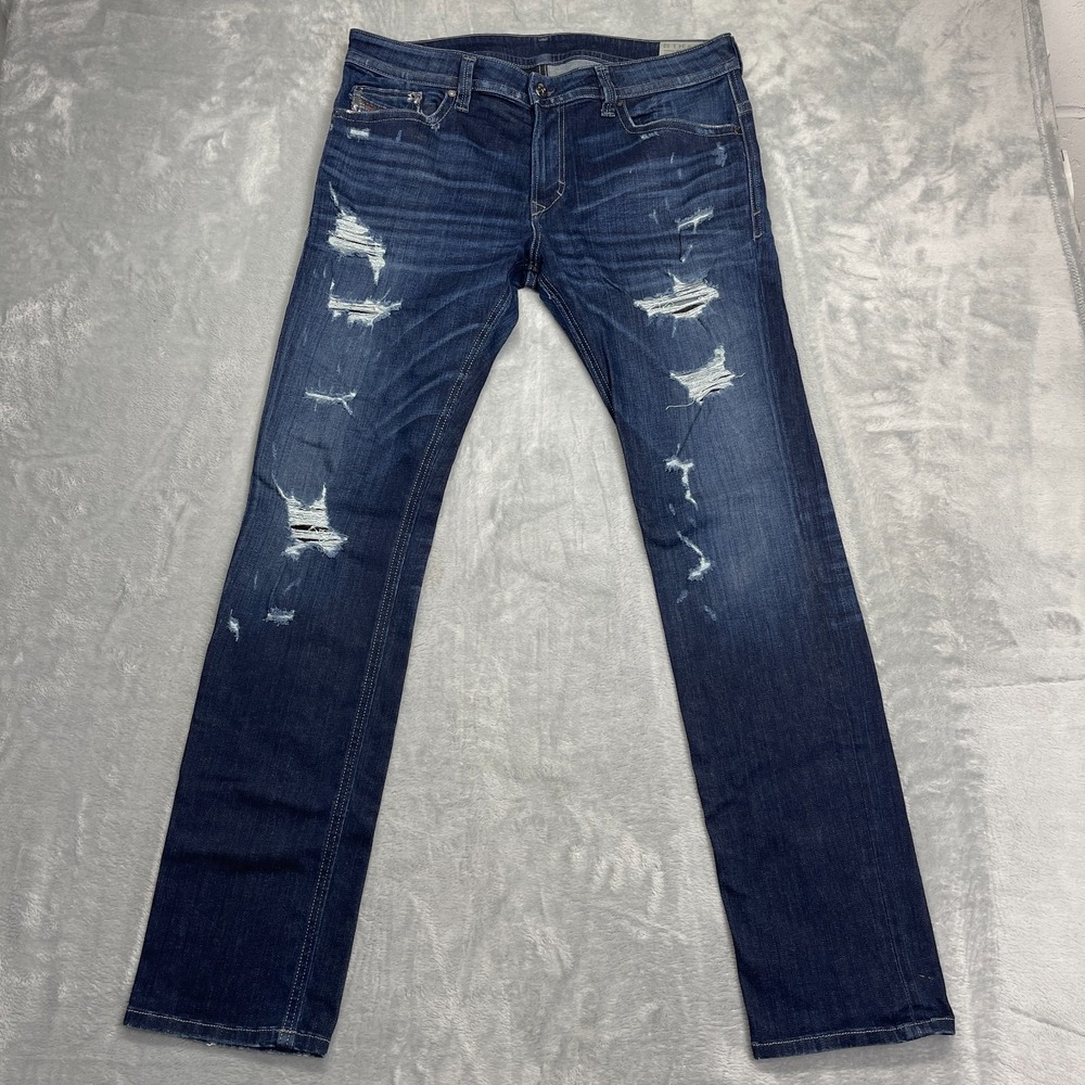 Diesel Jeans Mens 34x30 (36x33) Blue Denim Stretch Thavar Slim Skinny Leg USA